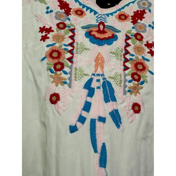 Gracy White Embroidered Floral Boho V-Neck Blouse Short Sleeve Top Women Medium - Picture 2 of 10